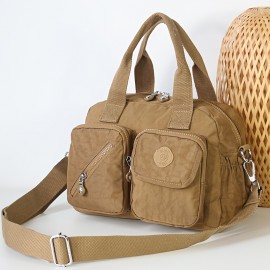 BO Women'S Multi-Pocket Nylon Crossbody Bag - Large Capacity Detachable Shoulder Strap, Multiple Zipper Pockets, Casual Style for Travel & Commuting, Available in Khaki